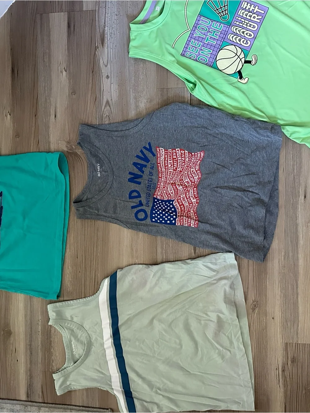 Old Navy Gray Tank Top with Red, White & Blue Flag Graphic